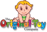 Original Toy Company trademark showing baby playing blocks on the floor.  The blocks spell the name "Original Toy" with the word "Company" in text font below